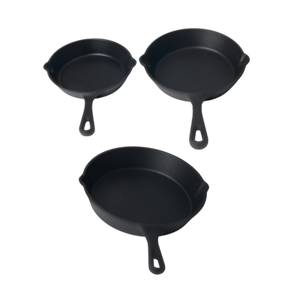 Set de 3 Sartenes Hierro Esmaltado + Gratis Mangos de Silicona