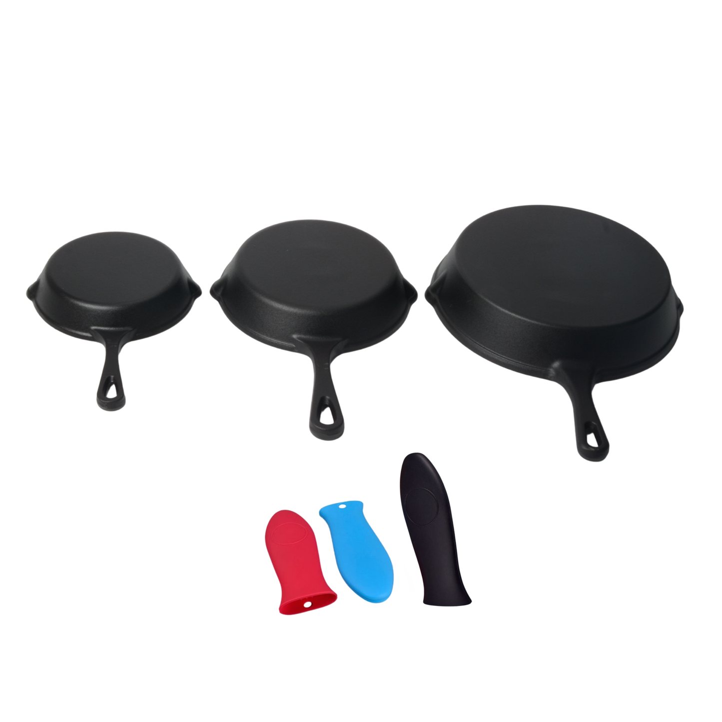 Set de 3 Sartenes Hierro Esmaltado + Gratis Mangos de Silicona