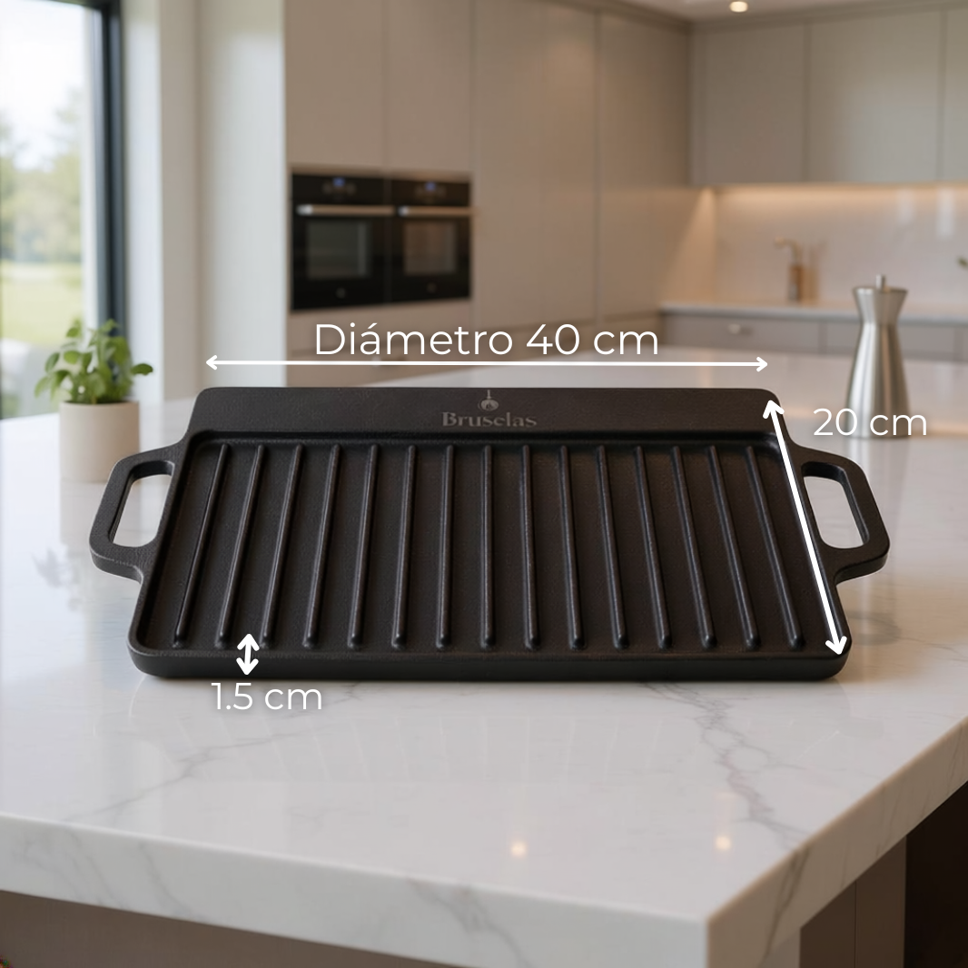 Parrilla de Hierro | Grill y Plancha 2 en 1 (40x20cm)