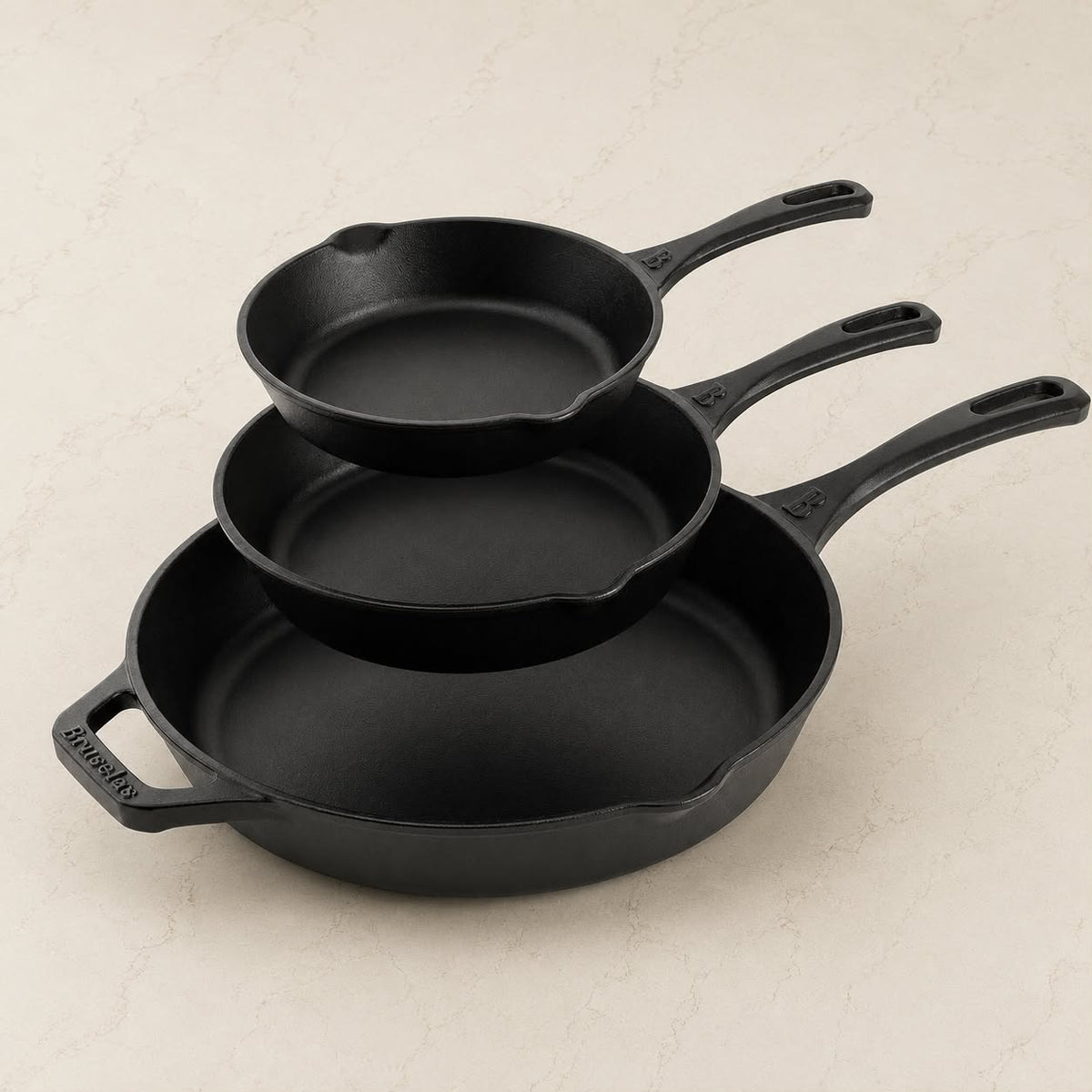 Set de 3 Sartenes de Hierro Esmaltado (16.5 | 20 | 30 cm) + 3 Mangos de Silicona y Limpiador GRATIS